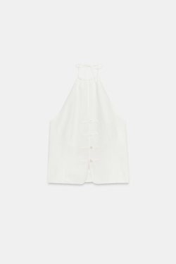 ZARA ТОП С ГОРЛОВИНОЙ ХАЛТЕР И ПУГОВИЦАМИ, ЭКРЮ