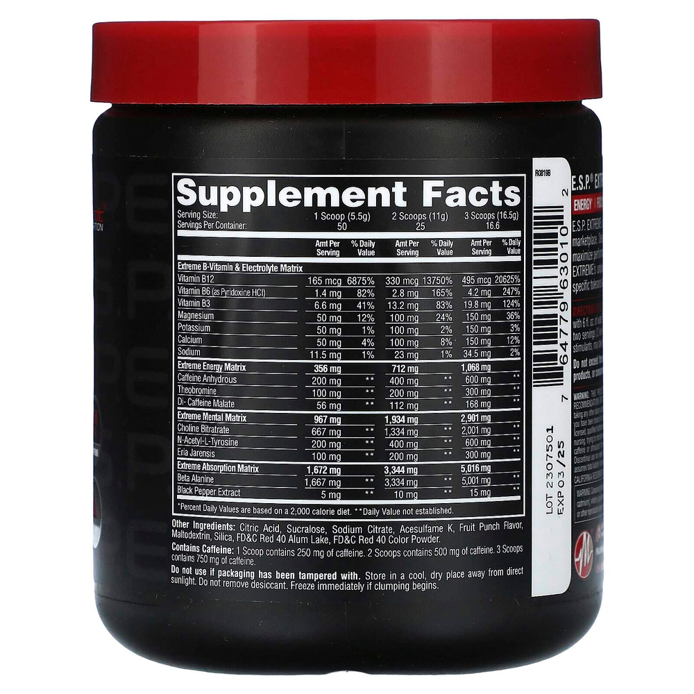 Metabolic Nutrition, ESP Extreme Energy Stimulant перед тренировкой, фруктовый пунш, 275 г (10 унций)