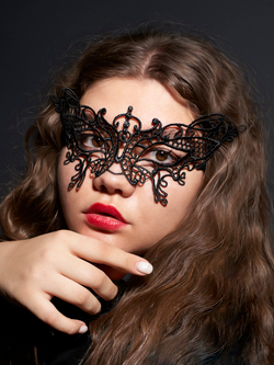 Маска кружевная, фигурная, Бабочка, Черный