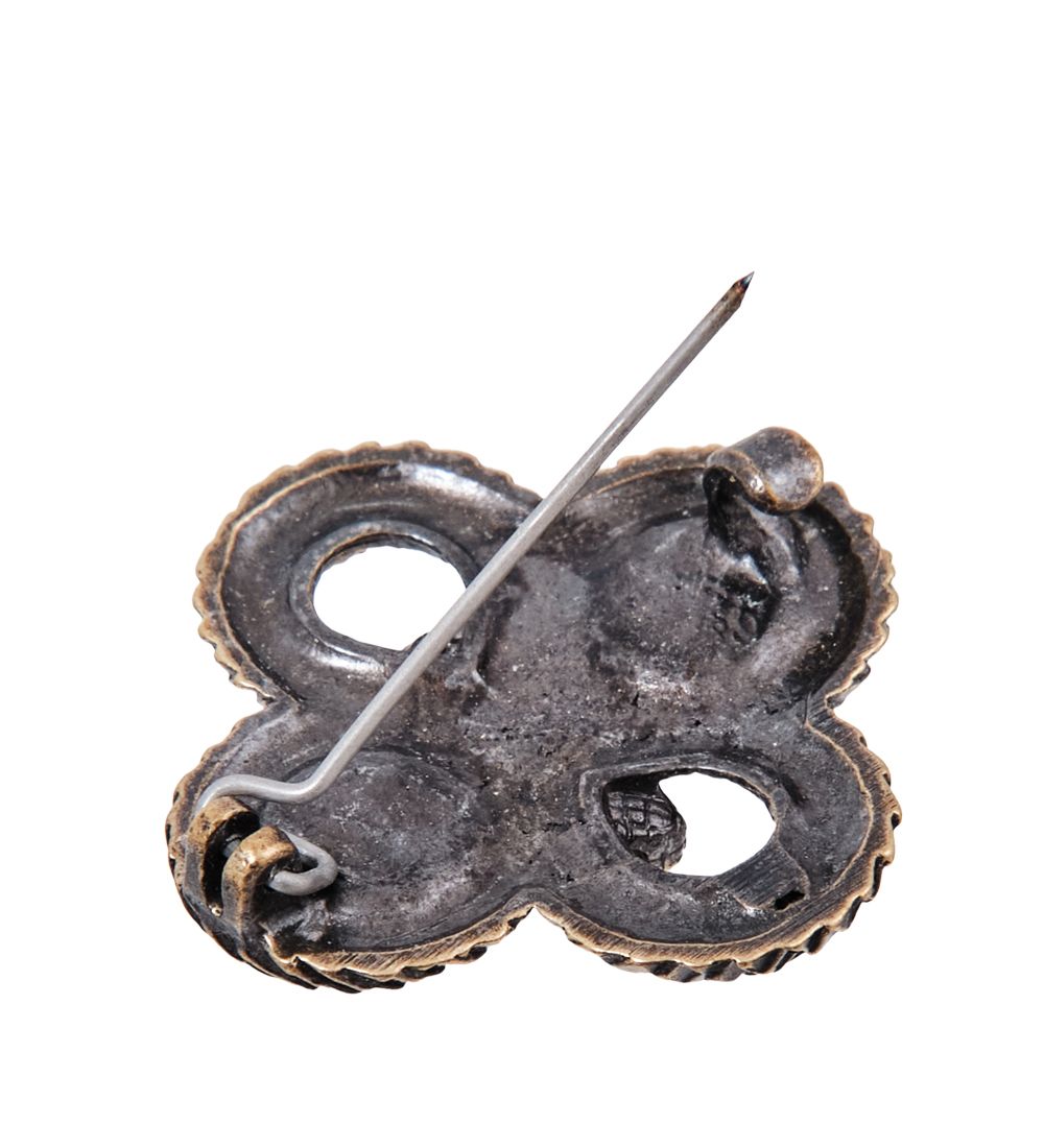 AM- 771 Брошь «Змеи Клевер» (латунь, янтарь)