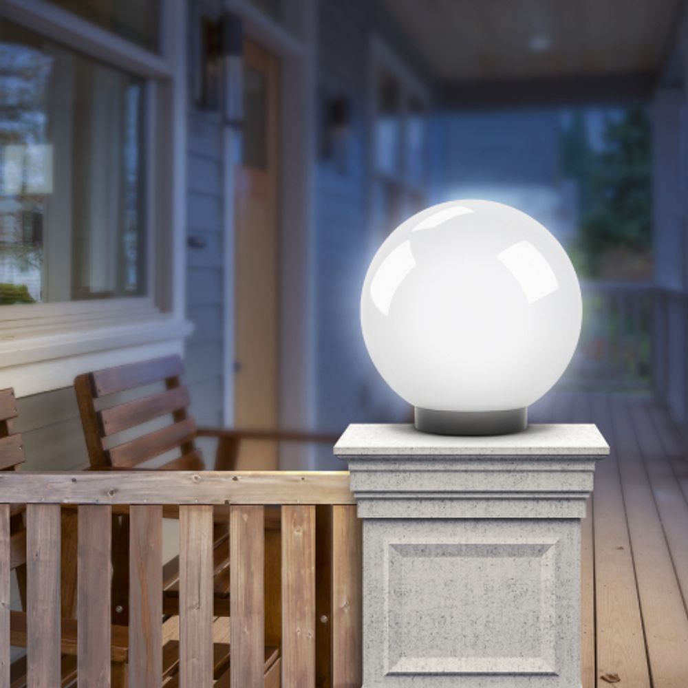 Садово-парковый светильник ЭРА НТУ 01-100-351 шар опаловый на опору / кронштейн IP44 Е27 max100Вт d350mm | Садово-парковые светильники