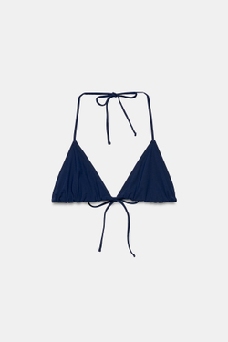 ZARA ОДНОТОННЫЙ ТОП БИКИНИ С ТРЕУГОЛЬНЫМИ ЧАШКАМИ, МОРСКОЙ СИНИЙ