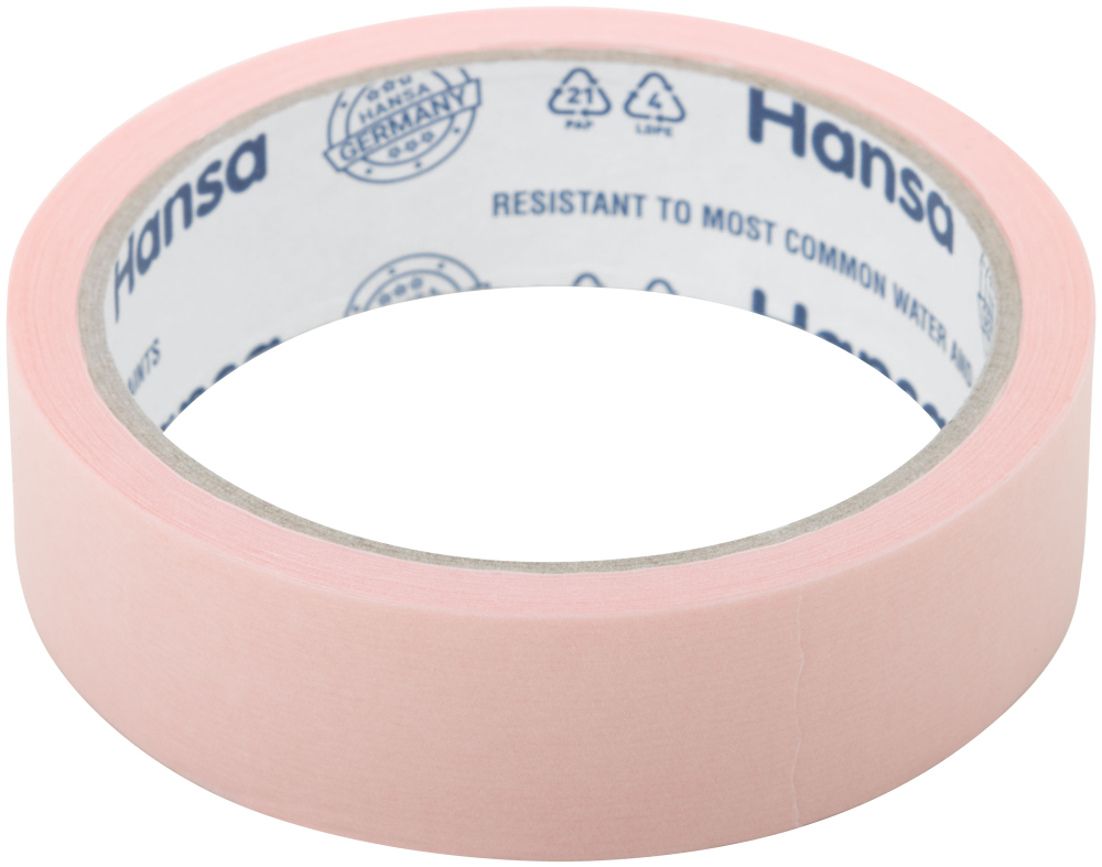 Малярная лента Hansa из японской бумаги 和紙 Washi для деликатных поверхностей, розовая, 25 мм 25 м