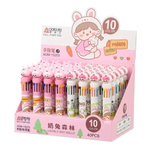 Ручка шариковая, автоматическая, 10в1, Odemei, 10-ти цветная, серия "ДЕВОЧКА -ЗАЙКА", с резиновой фигуркой, 40 шт