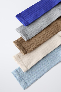 ZARA НАБОР ИЗ ПЯТИ ПАР ВЫСОКИХ НОСКОВ В РУБЧИК, СИНИЙ ЭЛЕКТРИК