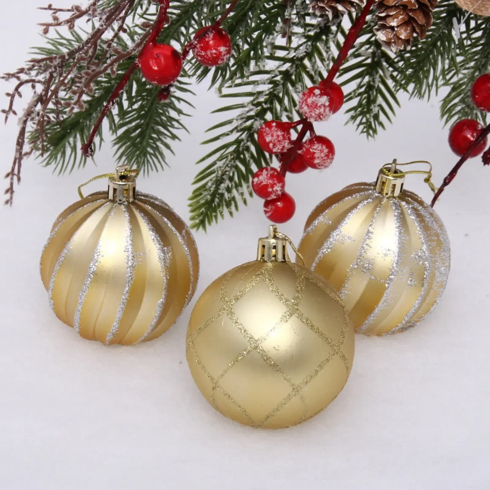 Новогодние шары 6 см (набор 3 шт) «Снежная фантазия», золото/серебро