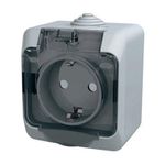 Schneider Electric ЭТЮД Серый Розетка 1-местная с заземляющими контактами со шторками с крышкой IP44 открытая установка PA16-044C