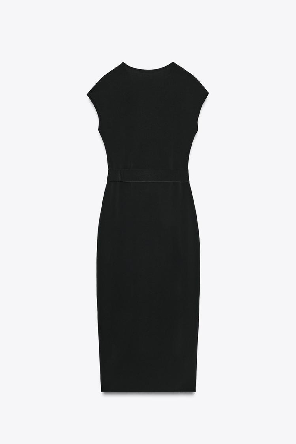 ZARA ПЛАТЬЕ МИДИ СТРЕЙЧ С ПОЯСОМ, ЧЕРНЫЙ