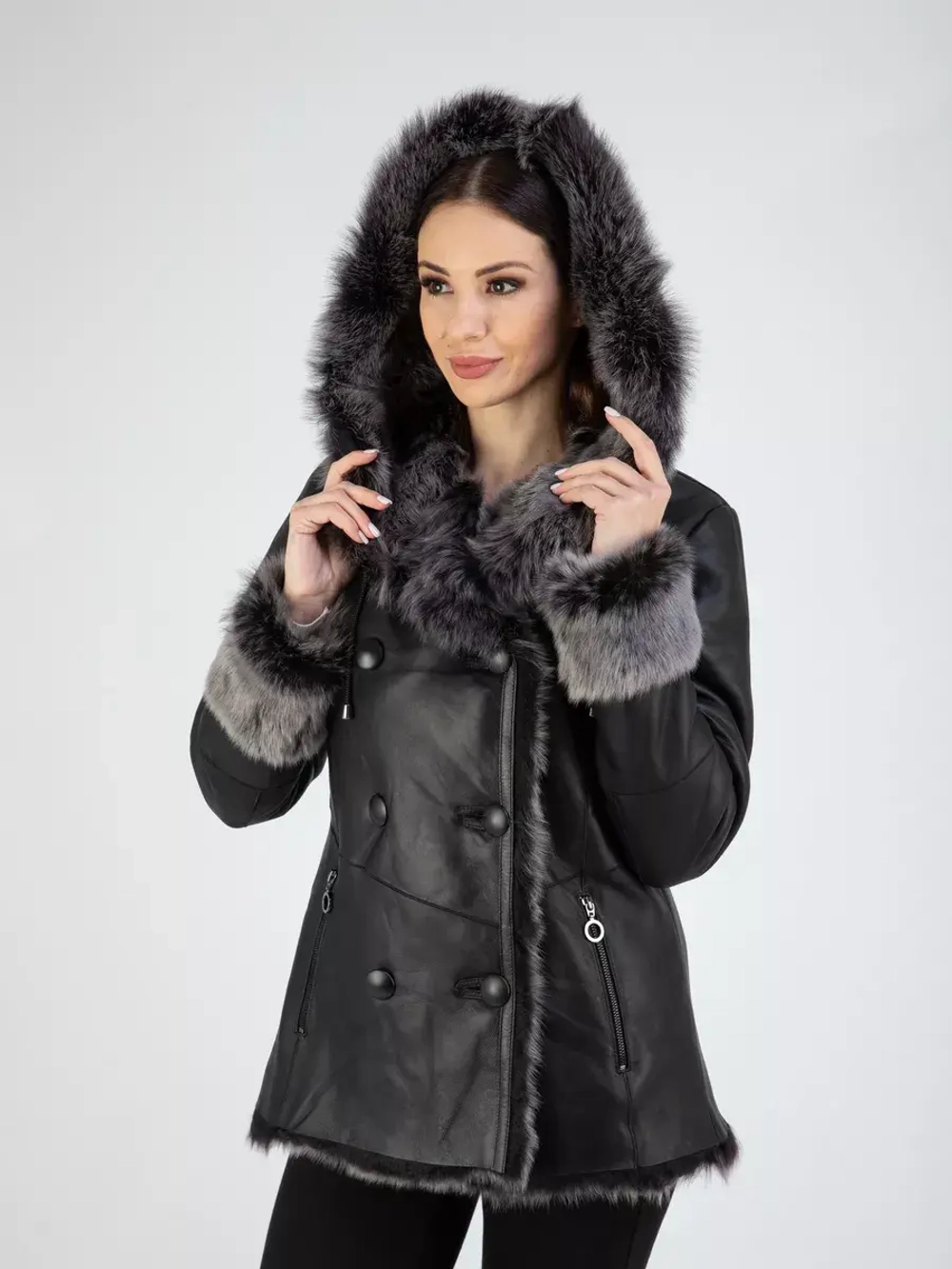 Дубленка натуральная зимняя с капюшоном Турция