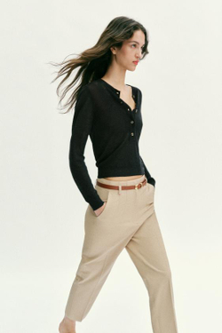 ZARA БРЮКИ С ВЫСОКОЙ ПОСАДКОЙ И РЕМНЕМ, СВЕТЛЫЙ ЖЕЛТО-КОРИЧНЕВЫЙ