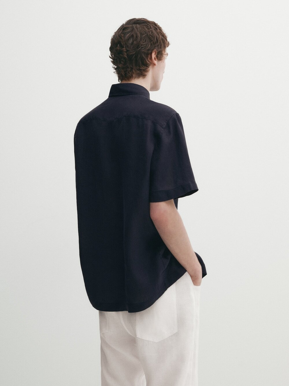 Massimo Dutti Рубашка из 100% льна с короткими рукавами,  темно-зеленый