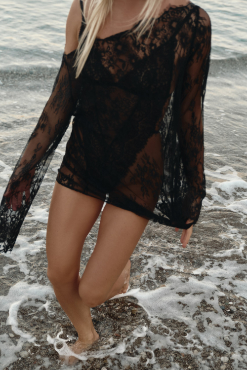 Лонгслив свободный кружево bk