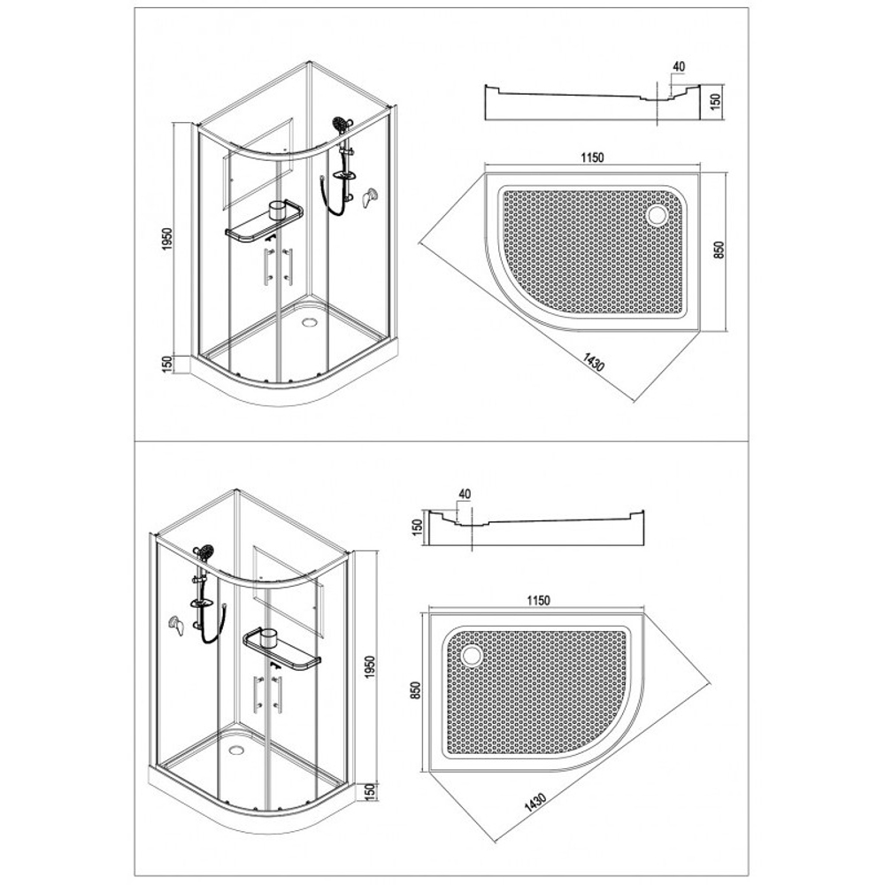 Душевая кабина Esbano (Эсбано) EST-115C R, с низким поддоном, 115х85х210