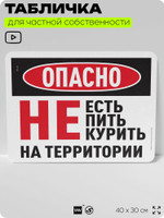 Табличка для частной территории "Опасно, не есть не пить и не курить на территории", на дом, для участка, организаций, предупреждающая, 40х30 см, Silver Plane x Айдентика Технолоджи