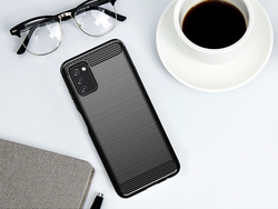 Мягкий черный чехол для Samsung Galaxy A03S, серия Carbon (стиль карбон) от Caseport
