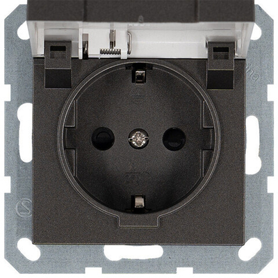 Розетка SCHUKO© с крышкой и защитными шторками 16A 250V~ 2P+T, цвет Мокко