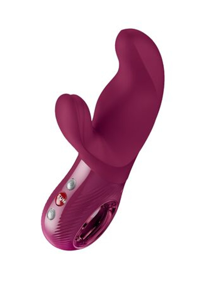 Бордовый вибратор с клиторальным стимулятором Miss Bi - 17 см. (Цвет: бордовый)