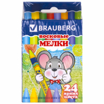 Восковые мелки BRAUBERG набор 24 цвета (12 штук в упаковке)