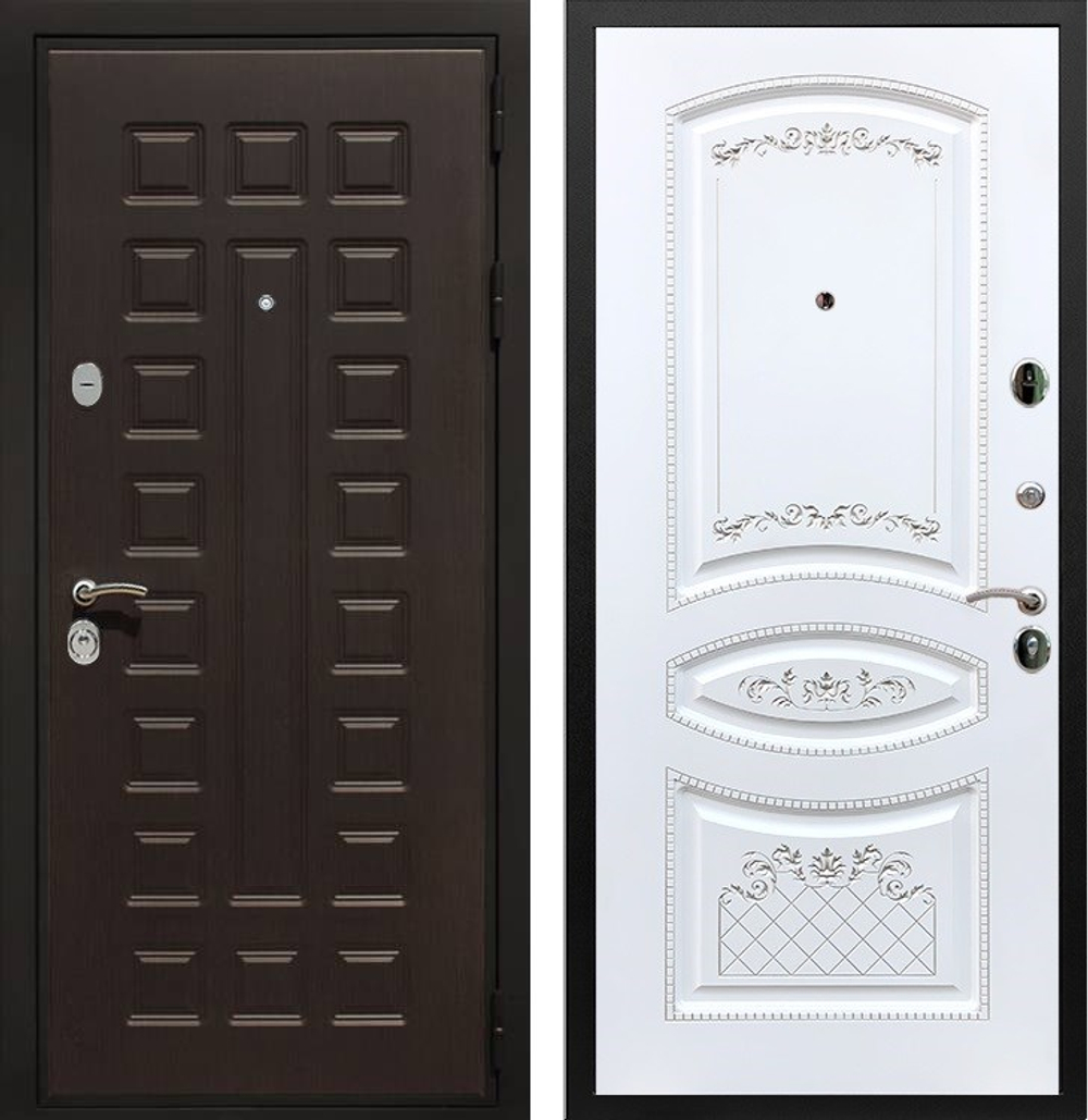 Входная металлическая дверь с зеркалом RеX (РЕКС) Премиум 3К Венге (Гладиатор) / ФЛ-316 Белая патина серебро