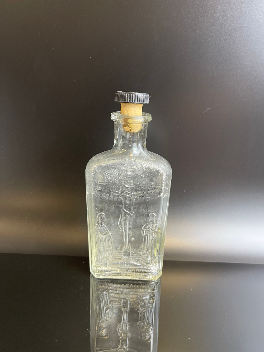 Флакон, бутылочка старинная из под Святой воды, 13 см, старое стекло, 19 век