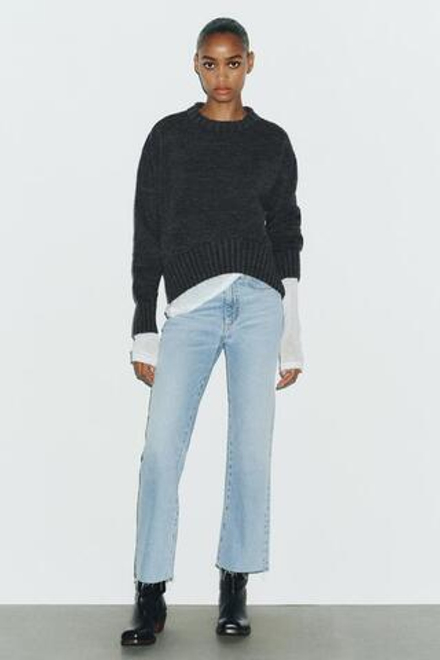 ZARA УКОРОЧЕННЫЕ РАСКЛЕШЕННЫЕ ДЖИНСЫ TRF С ВЫСОКОЙ ПОСАДКОЙ, ГОЛУБОЙ