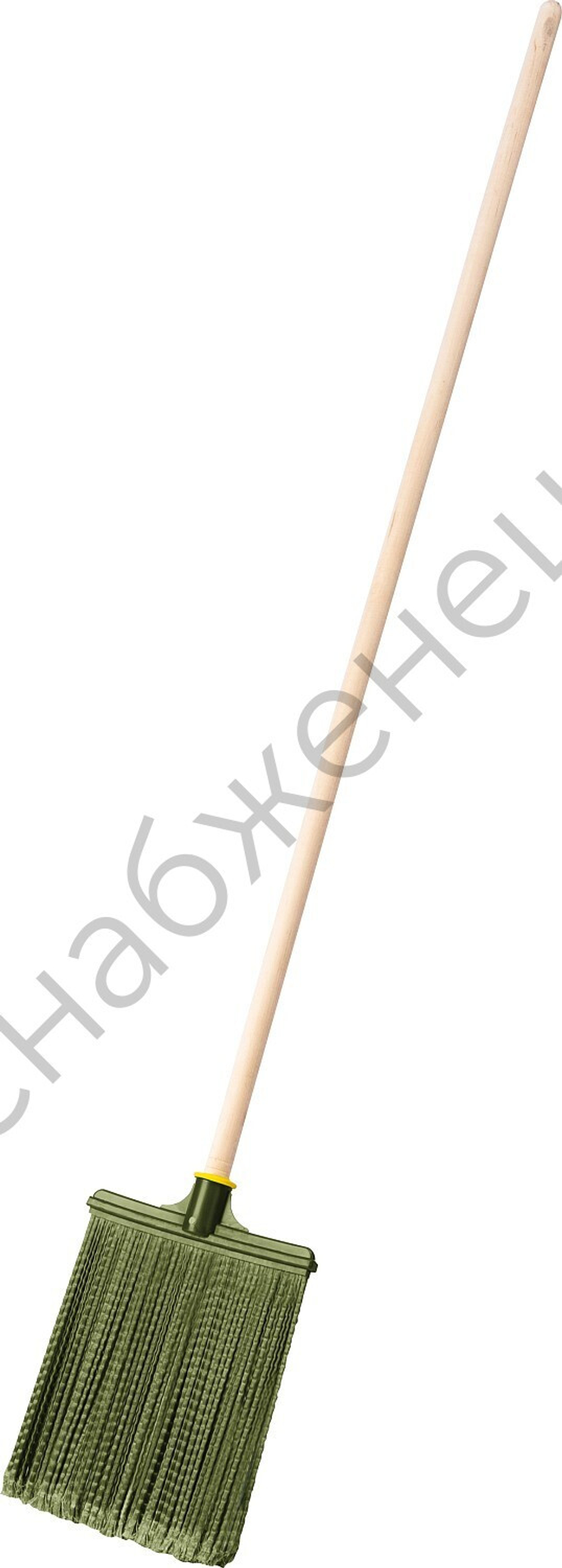 СИБИН плоская на деревянном черенке, 320х255мм, распушенная,гибкая, полипропилен, коническое резьбовое соединение, пластиковая метла (39224-1)