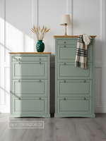 Обувница для прихожей, 87х21х169, Неаполь, закрытая, 4 двери 1 ящик, из массива дерева, зеленый эвкалипт, Dipriz