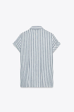 ZARA РУБАШКА В ПОЛОСКУ С УЗЛОМ ИЗ ЛЬНА, СИНИЙ/БЕЛЫЙ