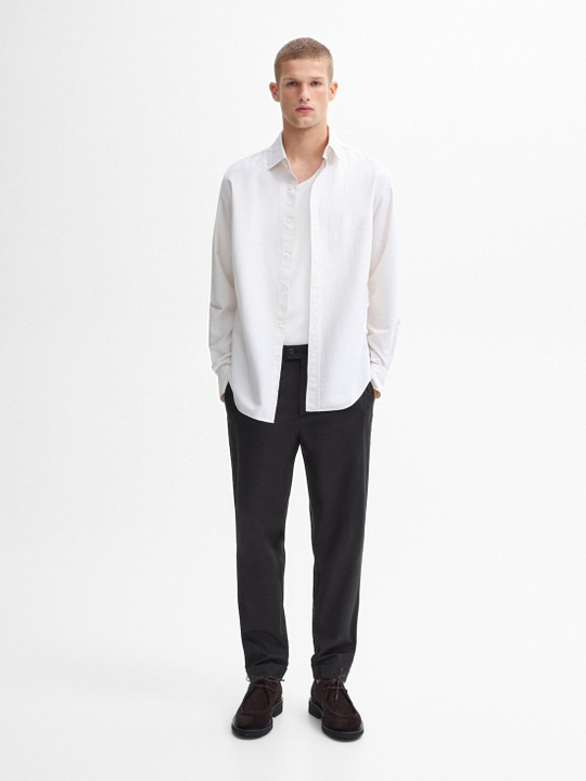 Massimo Dutti Рубашка оксфорд из 100% хлопка в полоску, бежевый