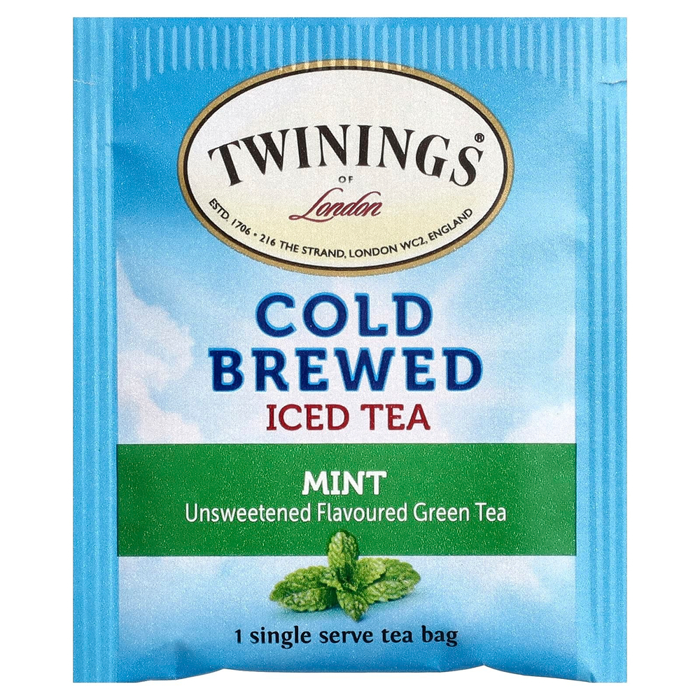 Twinings, холодный чай со льдом, зеленый чай, несладкий, с мятой, 20 порционных чайных пакетиков, 40 г (1,41 унции)