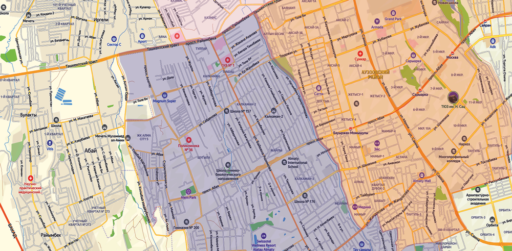 План- схема Алматы 150 см х200 см ( 2025год)
