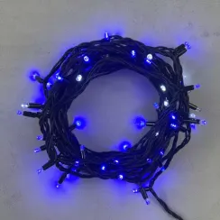 Гирлянда Нить 10 м., Синяя с Мерцанием Белого Диода 220В, 75 LED, Провод Черный Каучук, IP65, Beauty LED (LL75BLW-1-2B)