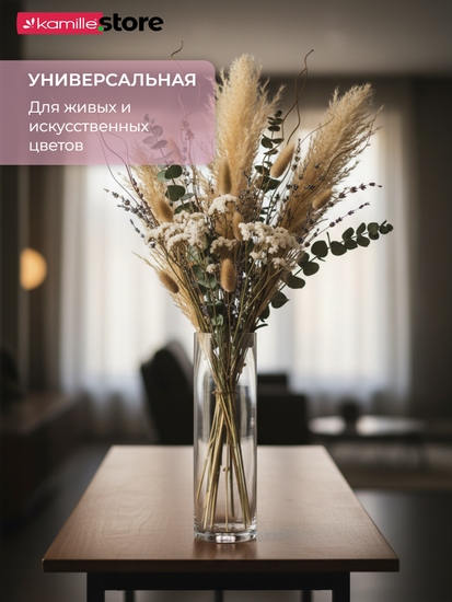 Ваза колба для цветов 6х20 см. стеклянная