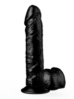 Чёрный фаллоимитатор с мошонкой на присоске - 16 см. (Цвет: черный)