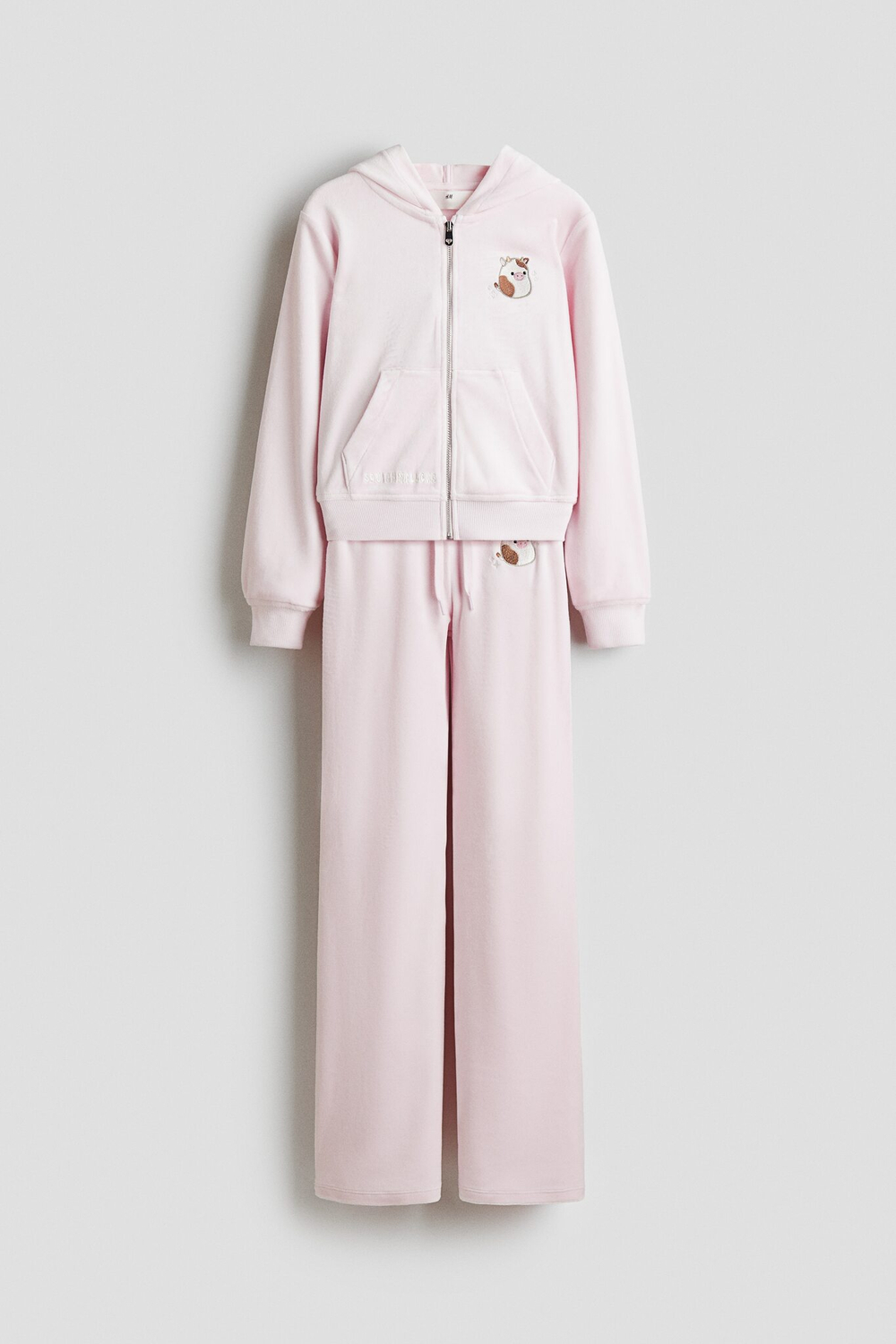 H&M Комплект из толстовки и брюк-джоггеров из мягкого велюра, светло-розовый