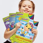 Набор цветного картона и бумаги А4 мелованные (глянцевые), 8 + 8 цветов, в папке, ЮНЛАНДИЯ, 200х290 мм, "ПЛАНЕТЫ", 129570