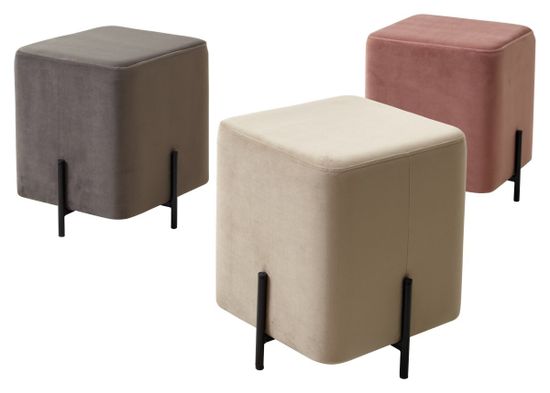 Пуф для гостиной ФЕЛИКС квадратный розовый #15, велюр / черный каркас