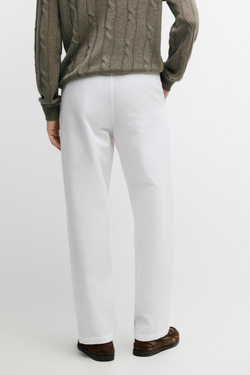 Massimo Dutti Брюки из поплина бочкообразного кроя из хлопка и льна, белый