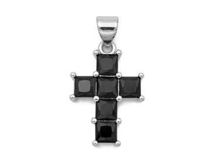 Подвеска Крестик с черными кристаллами, 20,4мм