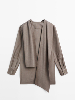 Massimo Dutti Блузка со шнуровкой на воротнике - Limited Edition, серый