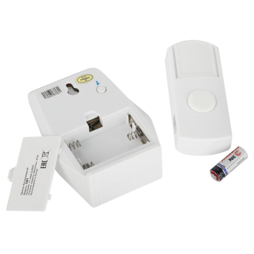 Звонок дверной ЭРА C81 беспроводной белый с серебристым 25 мелодий