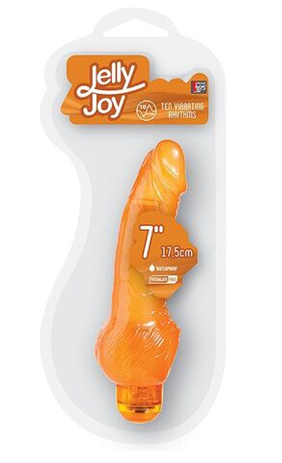 Оранжевый гелевый вибратор с широким основанием JELLY JOY 7INCH 10 RHYTHMS - 17,5 см. (Цвет: оранжевый)