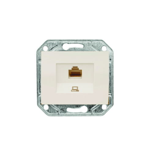 Розетка одинарная СП Корса компьютерная 5Е 100мб/сек крем.+накл