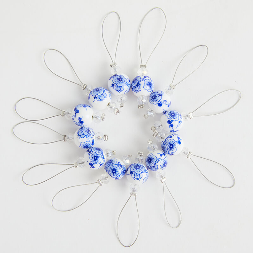 Маркер для вязания "Blooming Blue" /Синее цветение/, керамика/металл, 12шт  в упаковке
