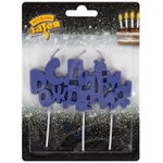 Свеча цельная «С ДНЁМ РОЖДЕНИЯ» фиолетовый металлик на шпажках, 10 см