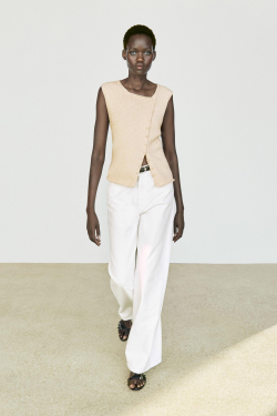 Massimo Dutti Трикотажный топ из смесовой хлопковой ткани с пуговицами, натуральный/кремовый