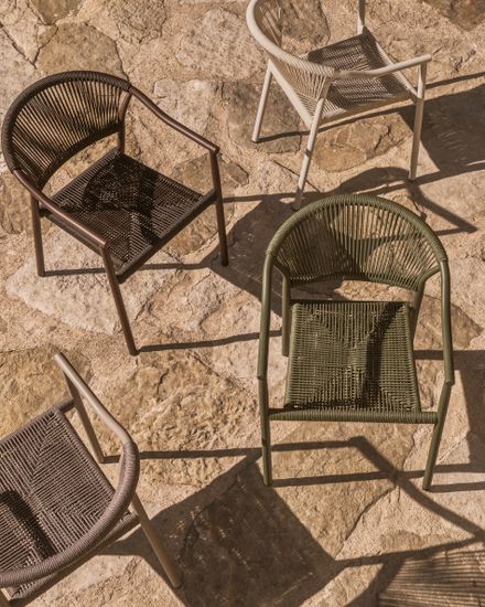 Уличный стул Livadia из зеленого алюминия и веревки