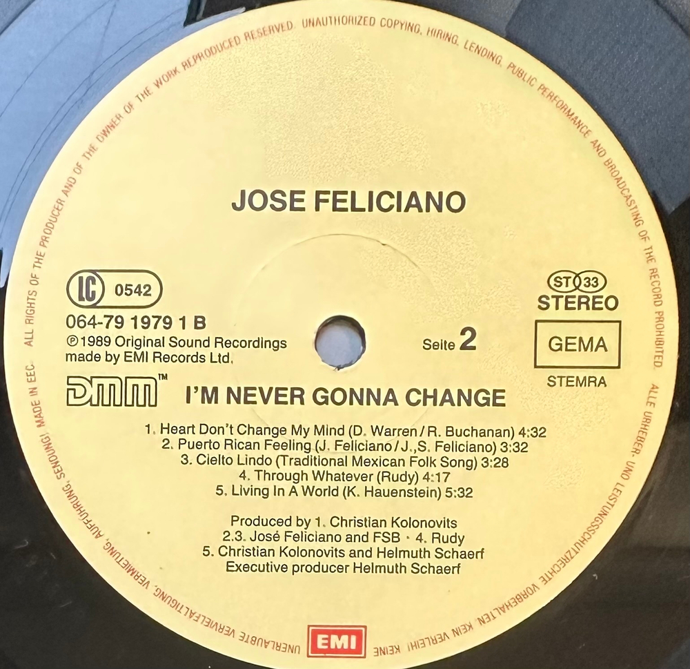 Jose Feliciano- I'm Never Gonna Change (Голландия 1989г.)