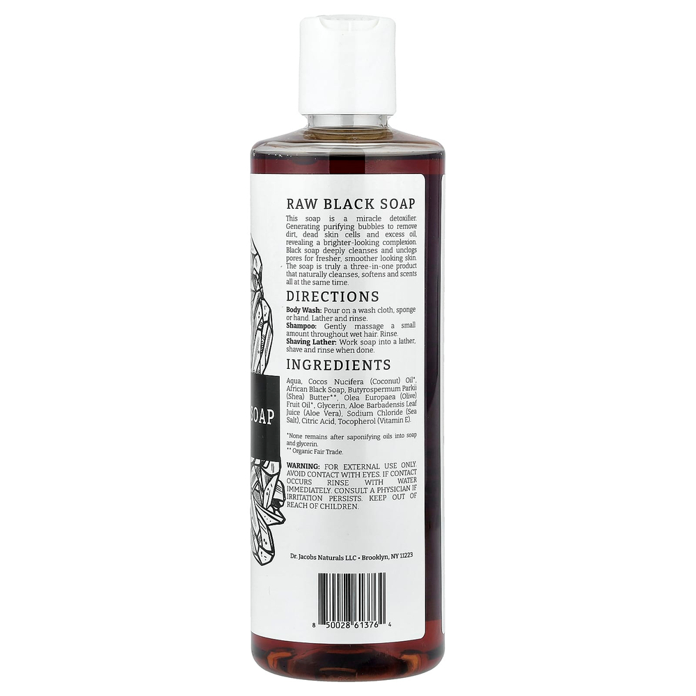Dr. Jacobs Naturals, Африканское необработанное черное мыло для душа для тела на растительной основе, 473 мл (16 унций)