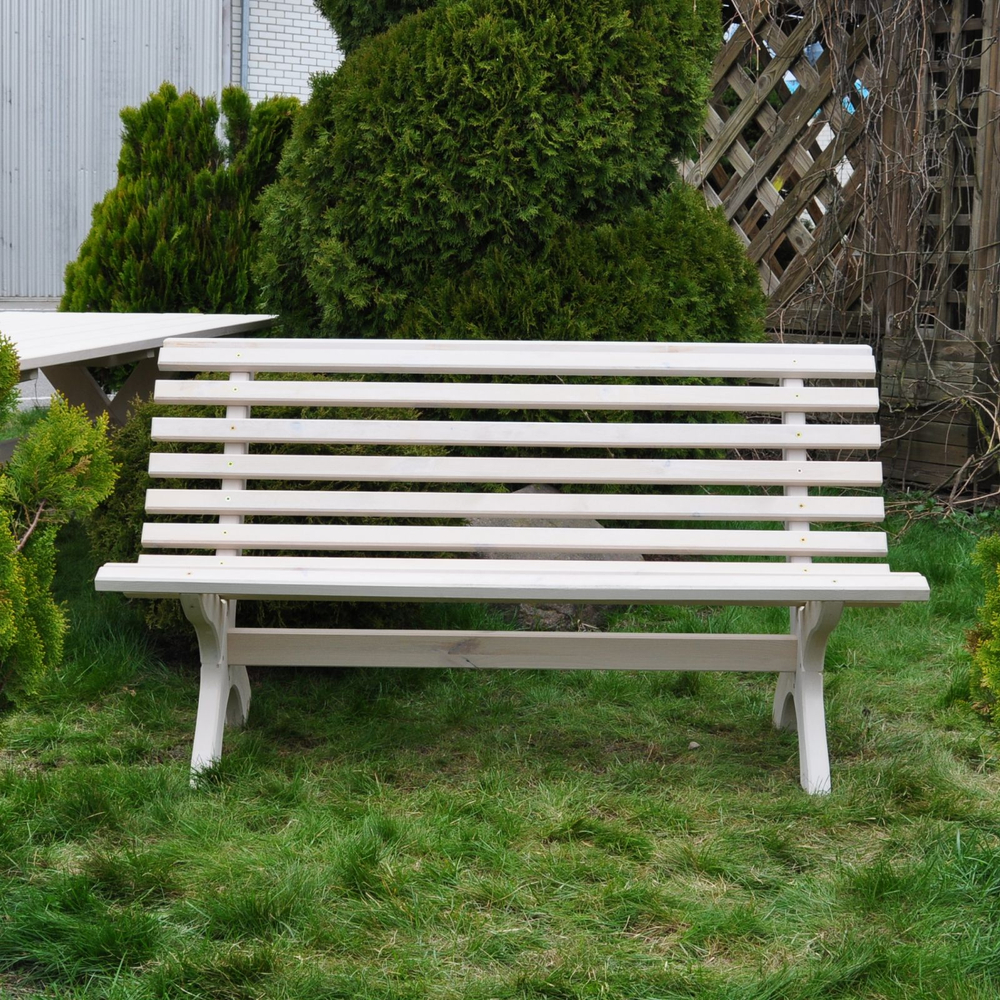 Скамейка садовая, 150х74х83, Осло, со спинкой, из массива дерева, белый, Dipriz